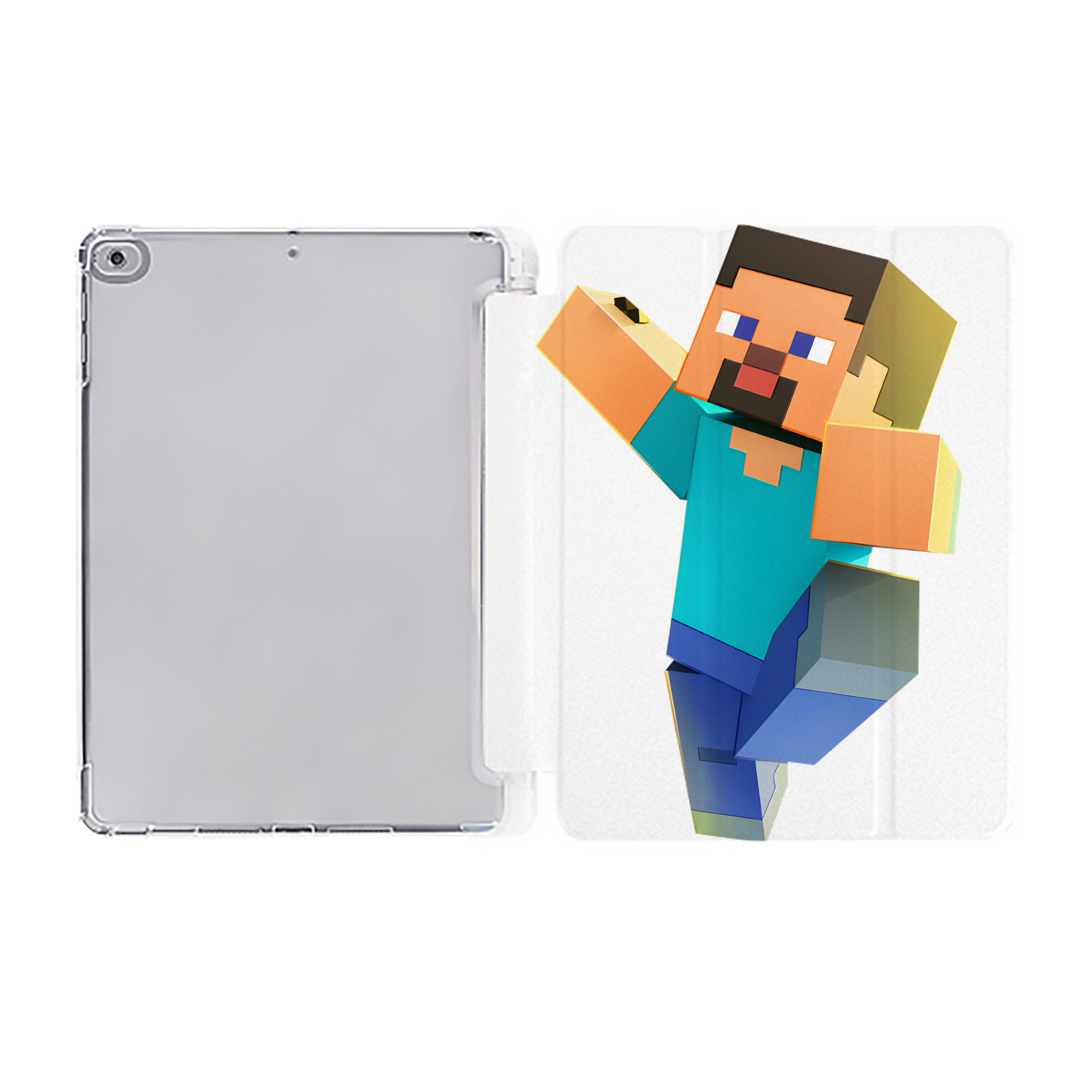 （画像用） マインクラフト ブロックの世界 Minecraft MC Block world IPad ケース ペン収納付き 三つ折りスタンド PUレザー×シリコン 対応機種9.5/10.5/10.9インチ